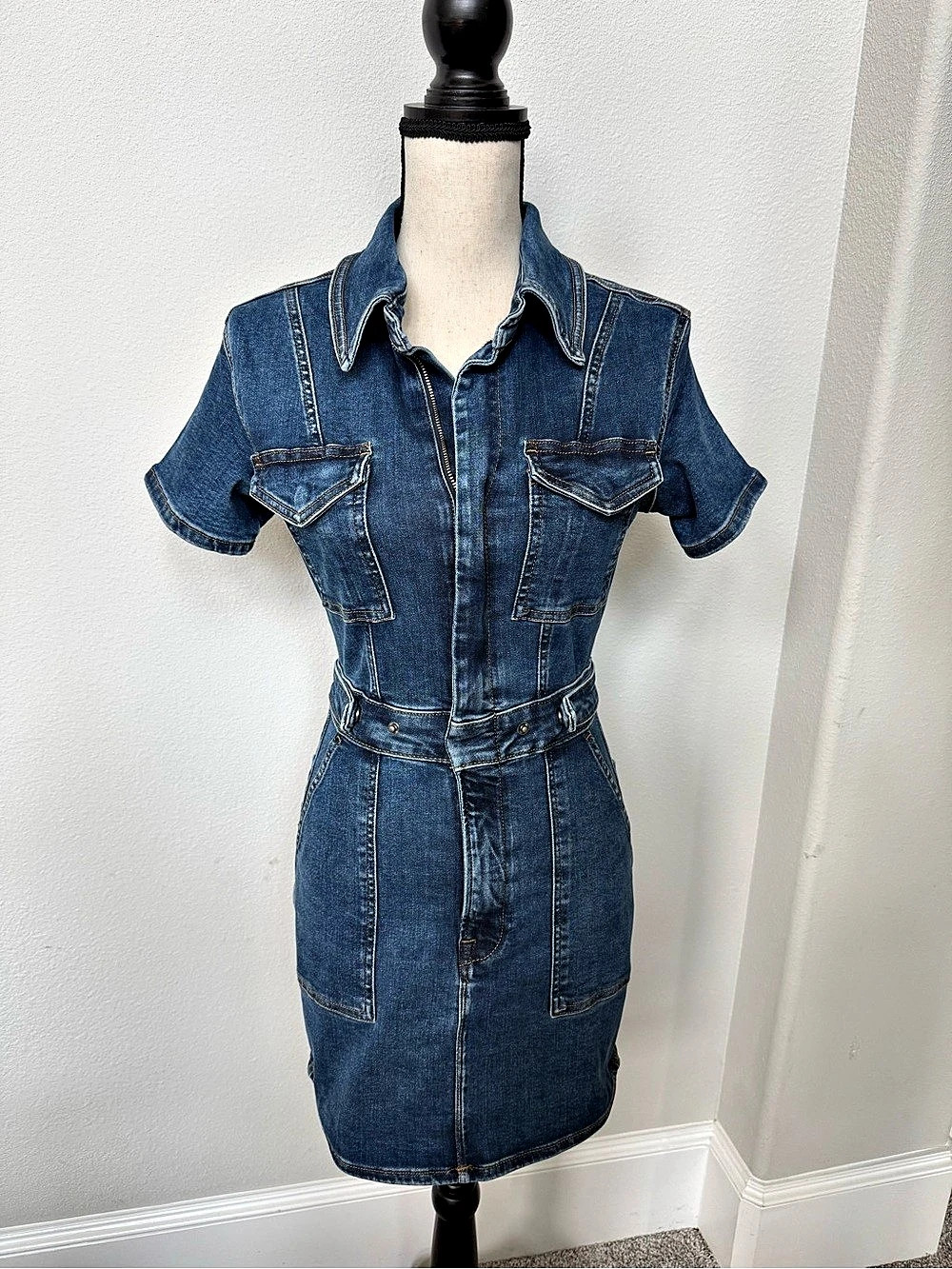Good American Mini Dress Denim Utility Size Medium Like New